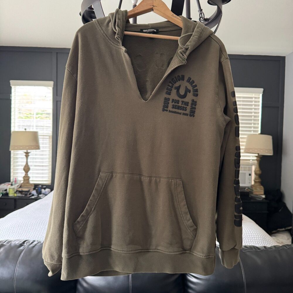True Religion Hoodie Y2K Olive Brown Graphic Horseshoe Fashion 4 The Senses XXL